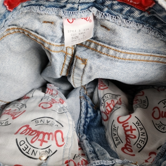 OUTLAW DENIM x VINTAGE High rise straight leg light wash rocker denim heart - Picture 6 of 7